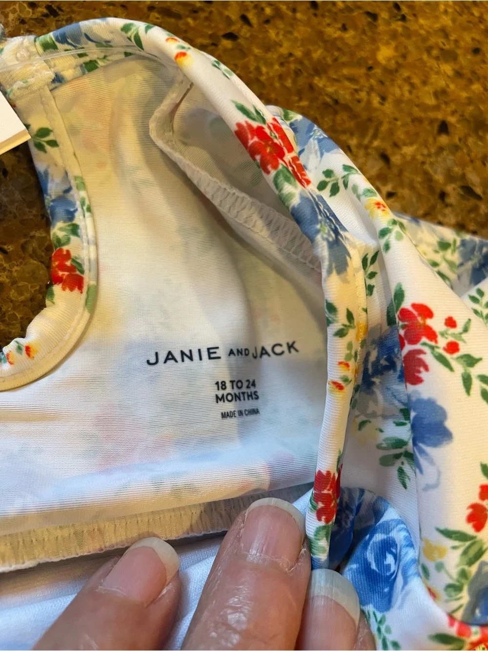 Janie and Jack Cream Floral 2 pieceRuffle Swim with Blue & Red Flowers